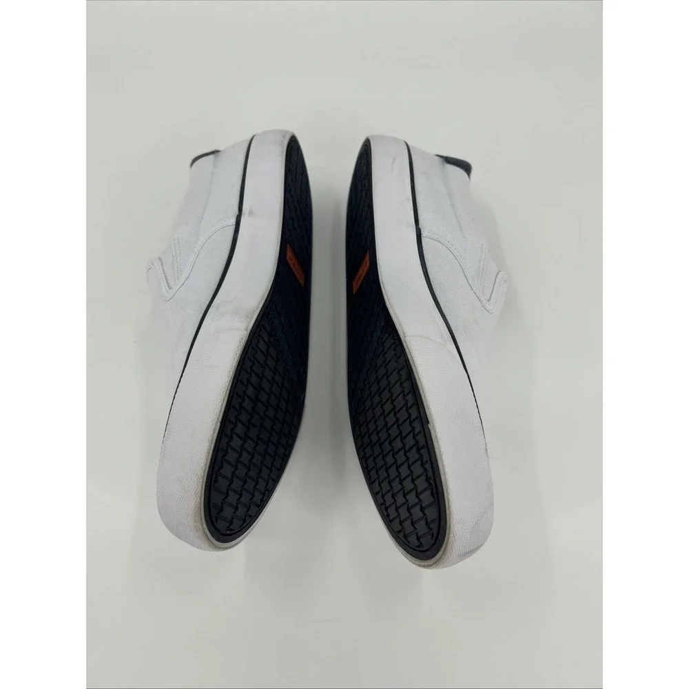 Lugz Clipper Mens White‎ Canvas Slip On Sneakers Navy Blue Accents Loafers